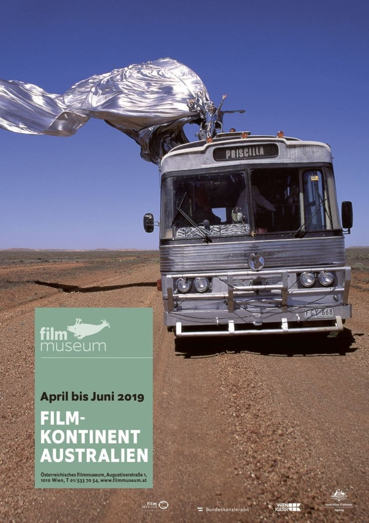 Plakat Filmkontinent Australien (Bild: The Adventures of Priscilla, Queen of the Desert / Courtesy of National Film and Sound Archive of Australia)
