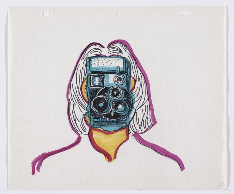 Zeichnung für den Film Selfportrait (1971, Maria Lassnig; Bleistift und Filzstift auf Papier) © Maria Lassnig Stiftung