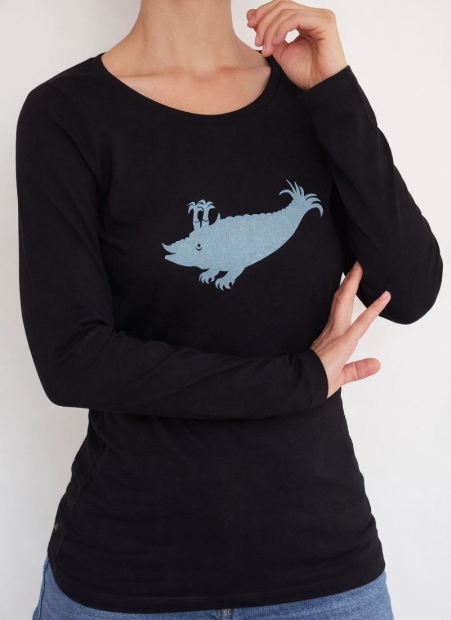 Langarmshirt schwarz / Zyphius hellblau (Produktabbildung, digital bearbeitet)