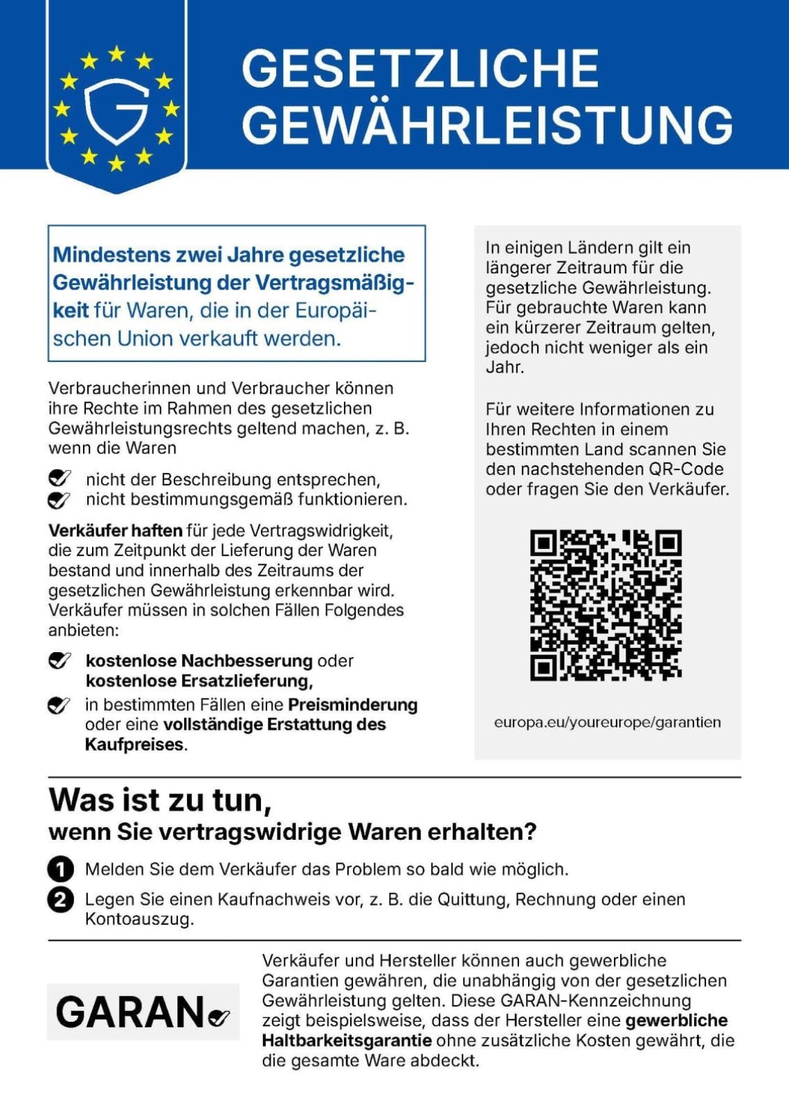 EU-Gewährleistungshinweis EU-Gewährleistungshinweis