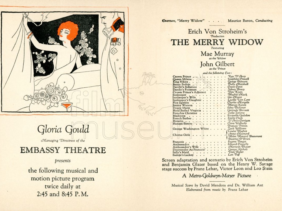 Einladungskarte zur Premiere von "The Merry Widow", 1925